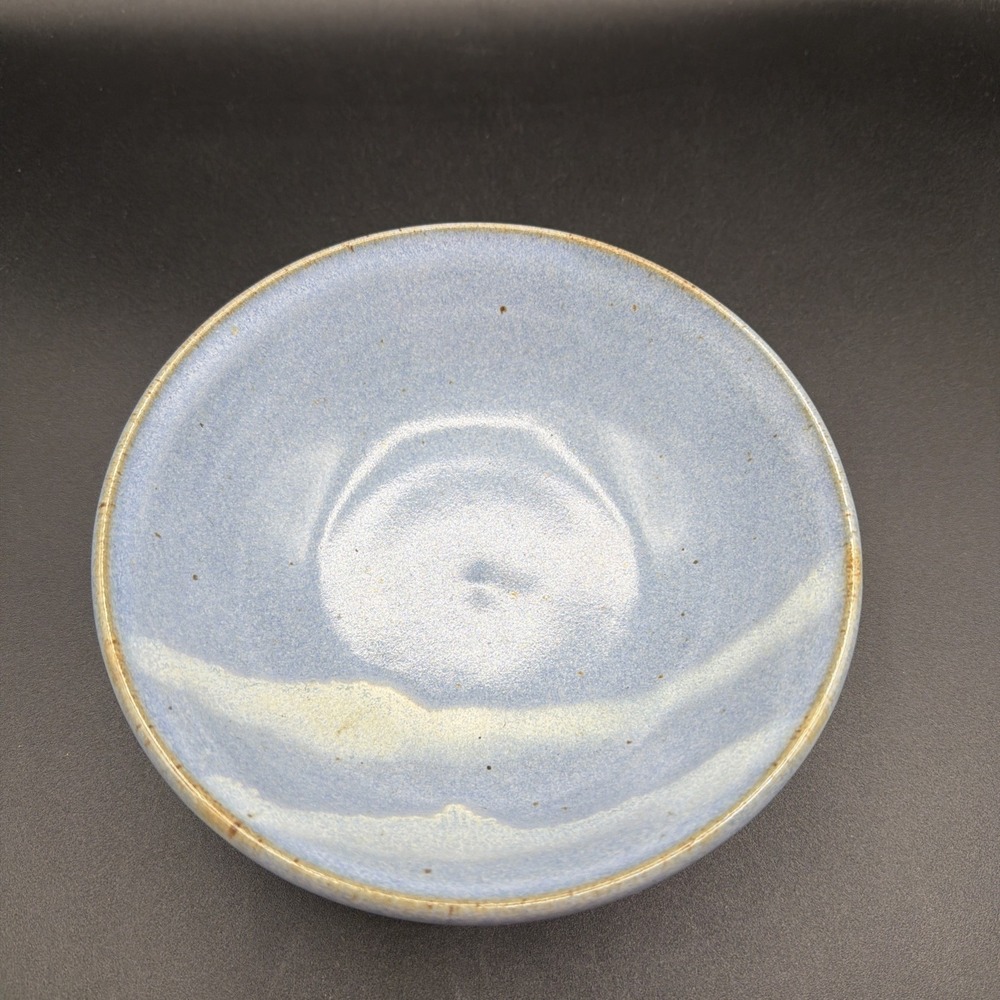 VTG Hand Made Studio Art Pottery Blue Bowl Mountains Signed 'Helen'